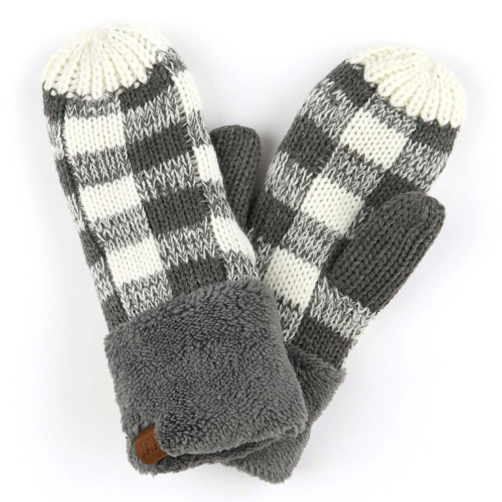 Grey and White Plaid CC Mittens