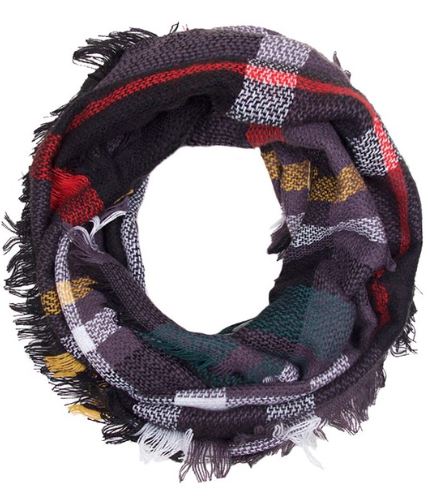 Black/Charcoal Plaid Infinity Scarf