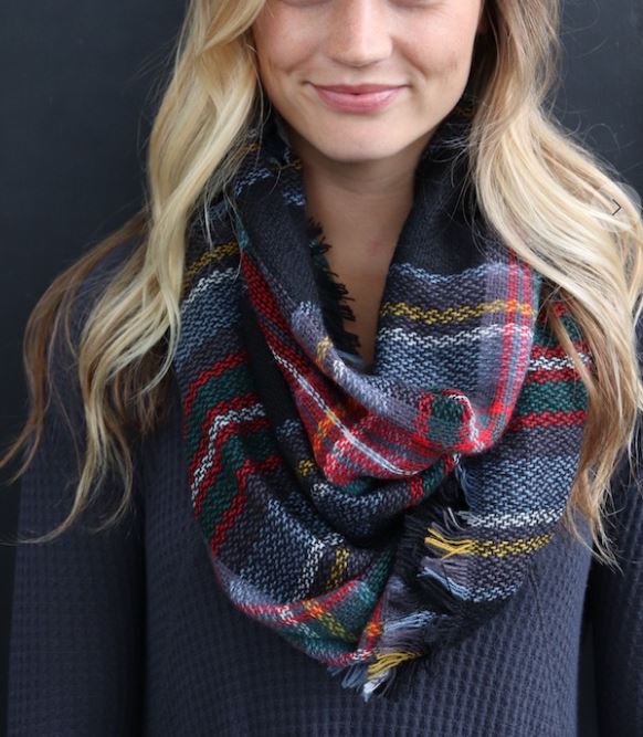 Black/Charcoal Plaid Infinity Scarf