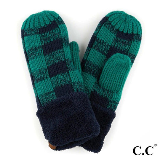 Navy and Green Plaid CC Mittens