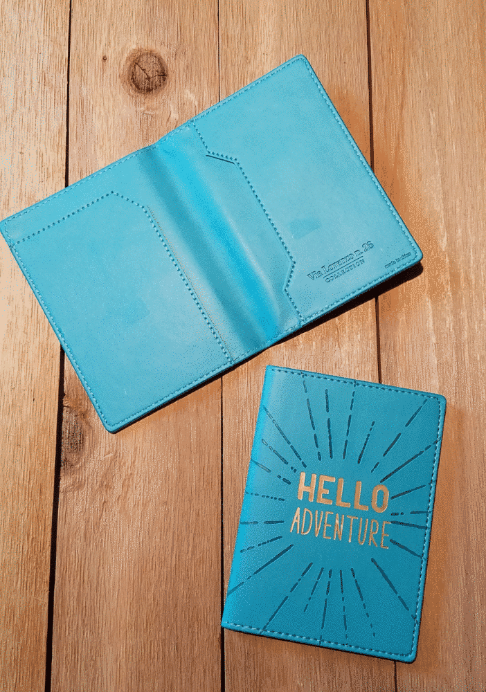 hello adventure teal passport case cover inside