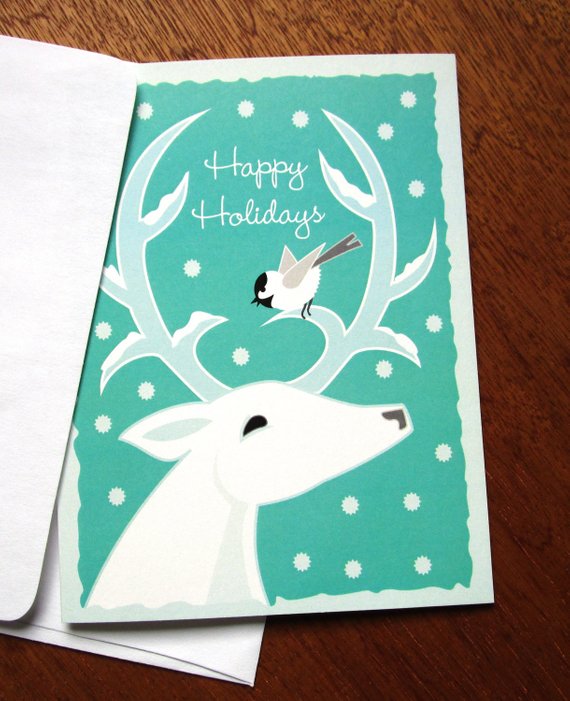 Happy Holidays White Deer - Note Card